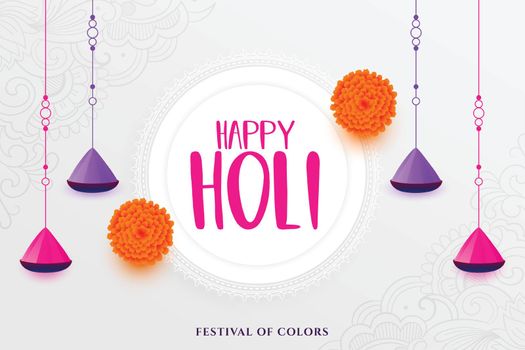 holi festival background with hanging gulaal and flowers