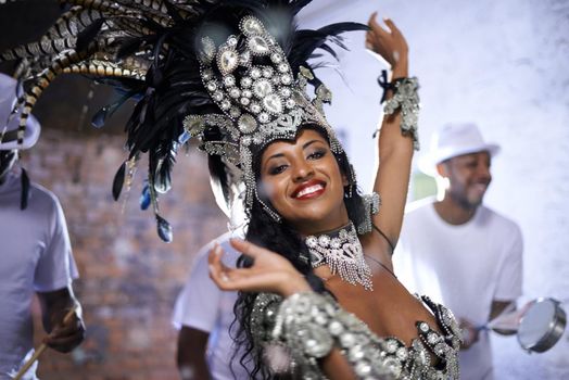 Glamourous dancing queen. A female dancer in Rio.