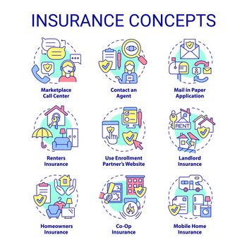 Insurance concept icons set