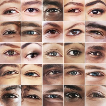 The eyes see all. Composite image of an assortment of peoples eyes.