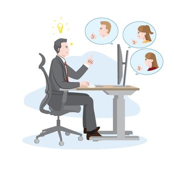 4 of coworkers agree and solve problem together online flat vector illustration on white background