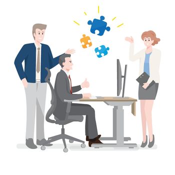 3 of coworkers agree and solve problem together flat vector illustration on white background