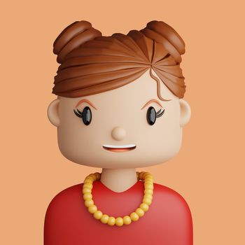 3D cartoon avatar of smiling caucasian woman