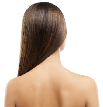 Haircare perfected. Rear view of a young woman with long, luxurious hair isolated on a white background.