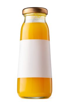 Orange juice glass bottle isolated on white background