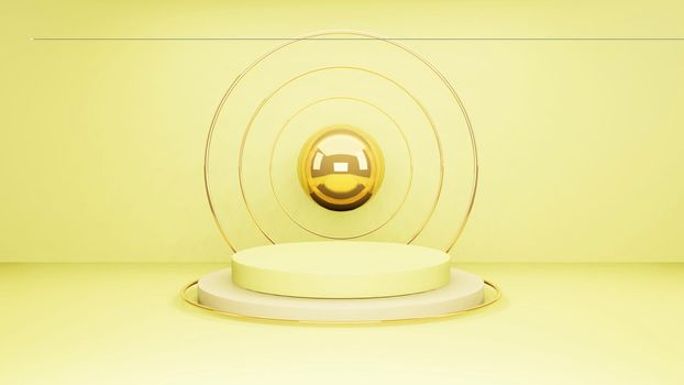 Podium for product presentation with yellow circles, 3d render background