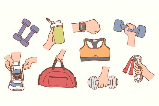 Set of person prepare for sport workout
