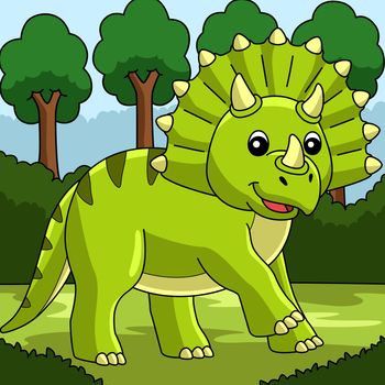 Triceratops Dinosaur Colored Cartoon Illustration