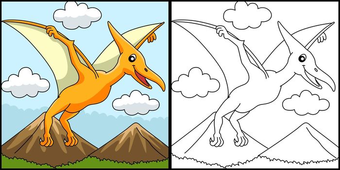 Pterodactyl Dinosaur Coloring Page Illustration