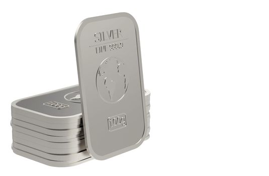 silver bullion bar isolated 3d illustration rendering