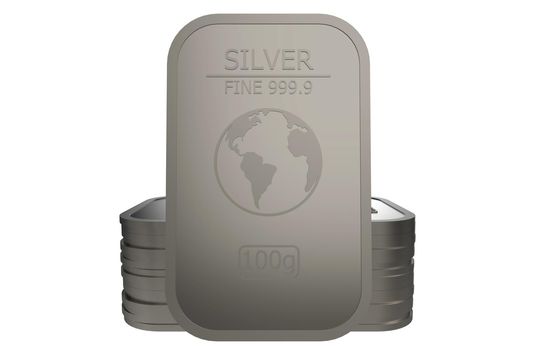silver bullion bar isolated 3d illustration rendering
