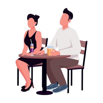 Man and woman enjoying drinks on first date semi flat color vector characters