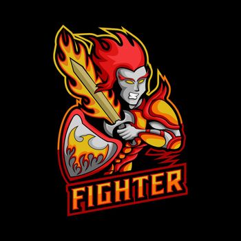 fighter sword fire mascot vector illustration