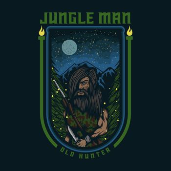 jungle man old hunter vector illustration badge
