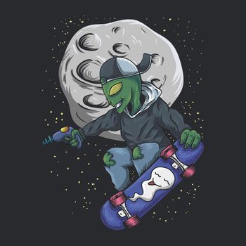 alien skateboard vector illustration