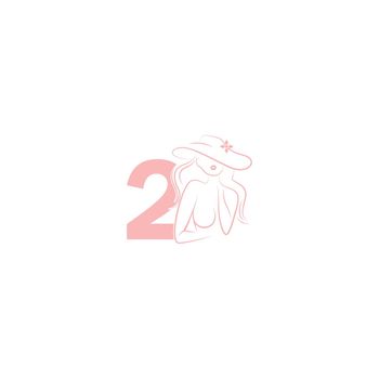Sexy woman illustration design with number 2 icon