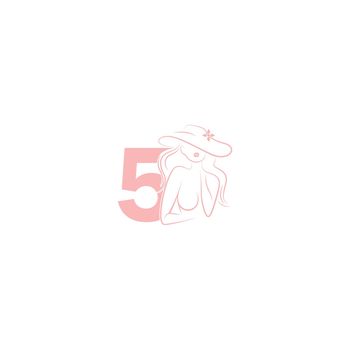 Sexy woman illustration design with number 5 icon