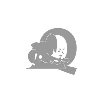 Silhouette of person playing guitar in front of letter Q icon