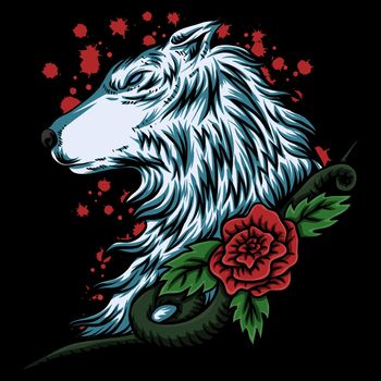 wolf rose vector illustration