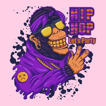 Monkey hip hop party vector illustration
