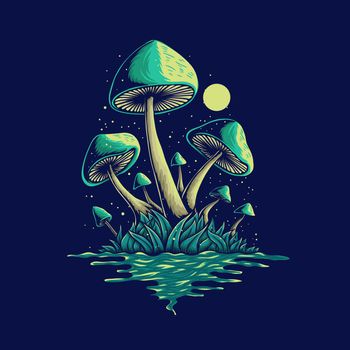 Fungus by the river vector illustration