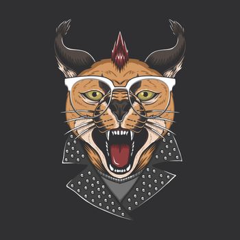 Caracal cat punk head vector illustration
