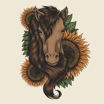 Horse head sunflower vector illustration