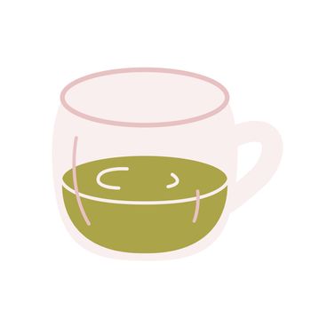 Glass cup with matcha tea, vector flat illustration