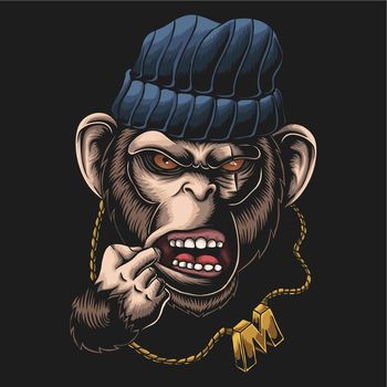 Monkey gangster head vector illustration