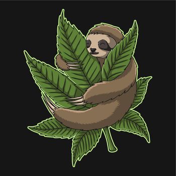Sloth Hug Weed vector illustration