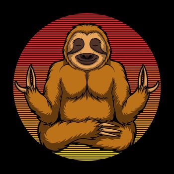 Sloth yoga retro vector illustration