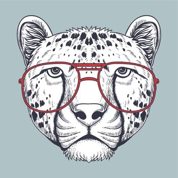 Cheetah Hand drawn wearing a red glasses 