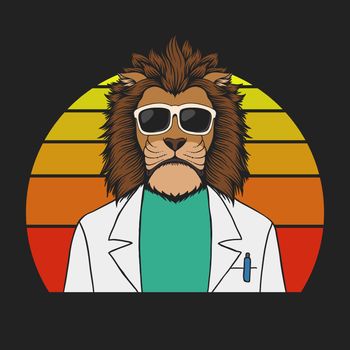 Lion doctor retro vector illustration