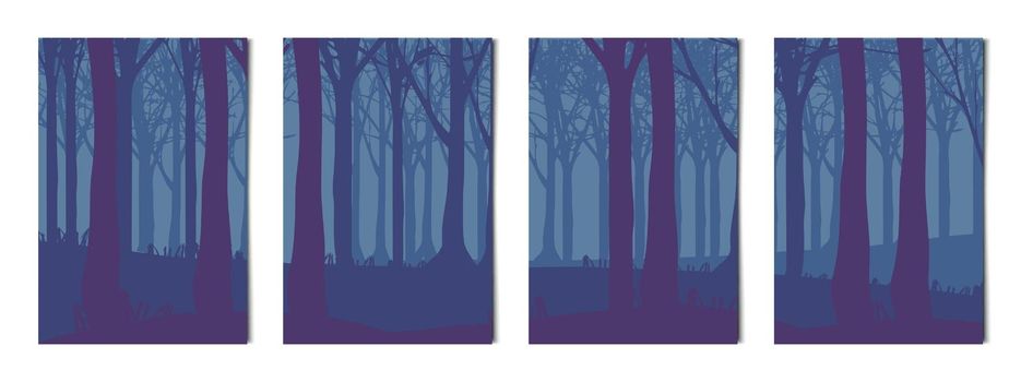 Set of 4 pcs vertical backgrounds forest landscapes - Vector illustration