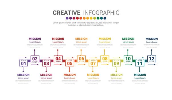 Timeline business for 12 months, Infographics element design and Presentation.