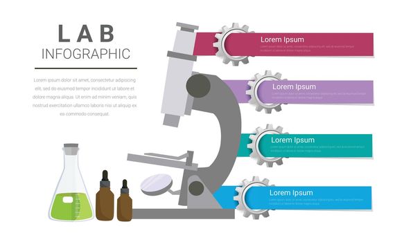 Infographics presentation Microscope for laboratory science, Scientists workplace concept.