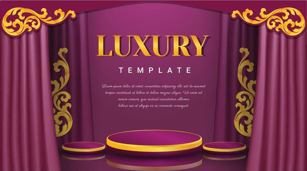 Product stand and Curtains background and Baroque ornament, Copy space vector illustration.