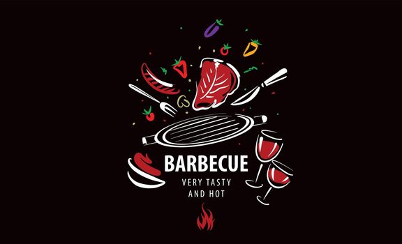 Drawn vector barbecue isolated on black background