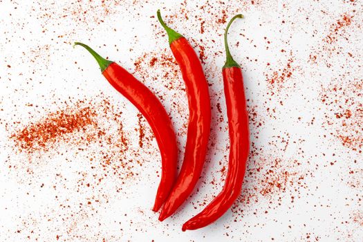 Red hot chili peppers isolated on white background.