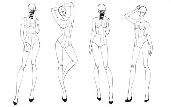 Fashion figure ten heads design template croquis