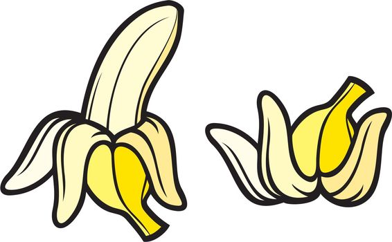Peeled banana and banana peel