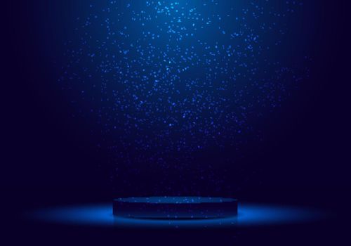 3D realistic dark blue podium with lighting and glitter minimal scene