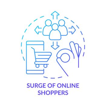 Surge of online shoppers blue gradient concept icon