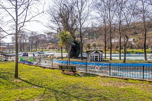 Kagithane,istanbul,Turkey-March 25,2022.Kagithane district on the shore of the Golden Horn with its green parks, historical and modern buildings.