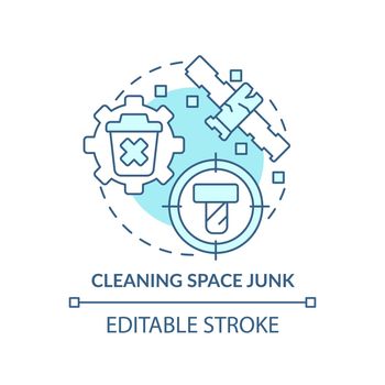 Cleaning space junk turquoise concept icon