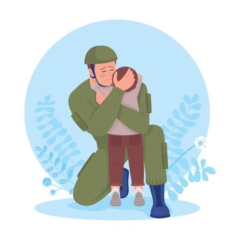 Soldier hugging his son on parting 2D vector isolated illustration