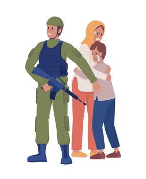 Brave soldier semi flat color vector characters