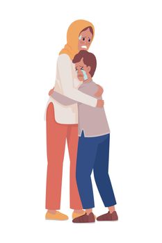 Terrified mom and son semi flat color vector characters