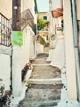 Step inside a rustic village. Shot of steps in between buildings in an ancient, foreign city.