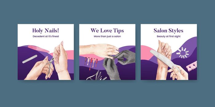 Banner template with nail salon concept,watercolor style